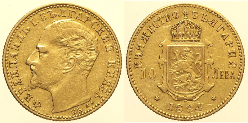 BULGARIA - Ferdinando I Zar di Bulgaria, (1887-1918) 10 Leva 1894 - Fr. 4 AU Oro...