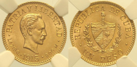 CUBA - Repubblica Cubana (1915-1961) 1 Peso 1915 Fr 7 R AU Oro Gold In Slab NGC MS64