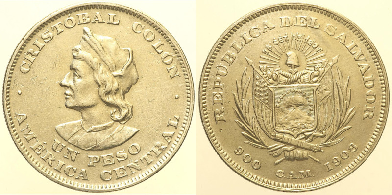 EL SALVADOR Repubblica (dal 1841) 1 Peso 1908 KM#115 AG gr. 24,93 lucidata forse...