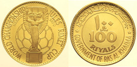 "EMIRATI ARABI -RAS AL KHAIMA-Saqr bin Mohammed Al Qasimi (1948-2010) 100 Riyals 1970 Proof "Jules Rimet Cup" Fr 7 Km 12 AU Oro Gold gr. 20,70