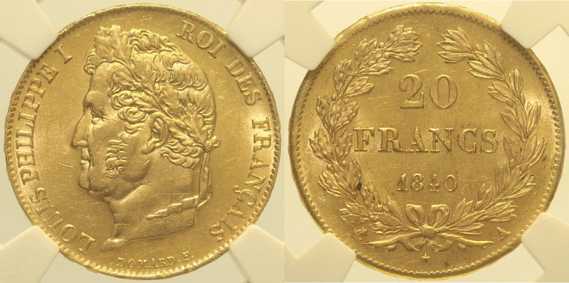 FRANCIA - Luigi Filippo (1830-1848) 20 Franchi 1840 A Parigi KM#750.1 AU Oro Gol...