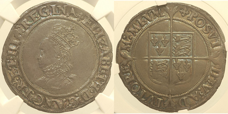 GRAN BRETAGNA - Elisabetta I (1558-1603) SHILLING S.D. In Slab NGC AU55 AG patin...