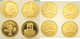 GUINEA - Repubblica (dal 1968) - Astuccio originale in legno  contenente serie completa di  4 pezzi da 750 pesetas guineanas 1970 per il Centenario di...