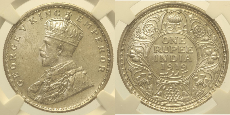 INDIA BRITANNICA - Giorgio V (1910-1936) 1 Rupia 1919 Calcutta, In Slab NGC MS 6...