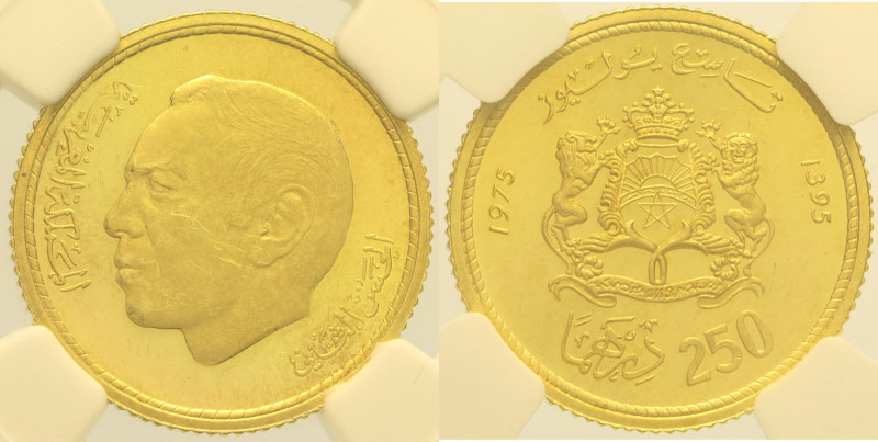 MAROCCO Hassan II ( 1962-1999) 250 Dirhams 1975 (1395) PROOF Fr 6 Var 568 RR AU ...