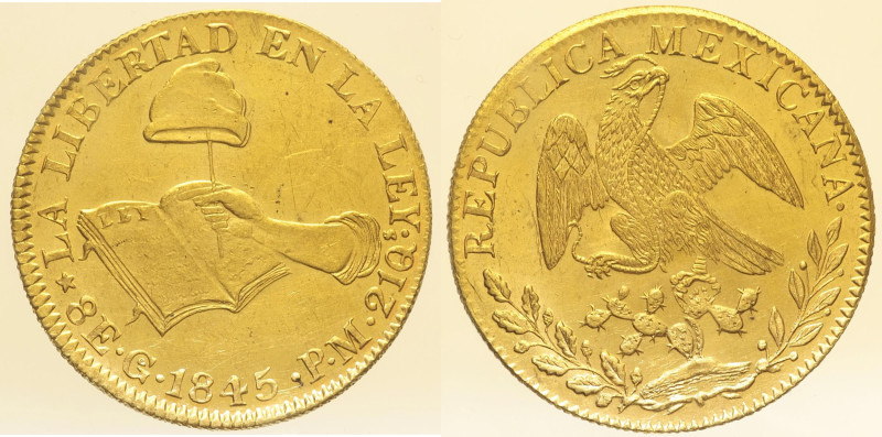 MESSICO - Repubblica Messicana (1823 - 1897) - 8 Escudos 1845, KM#383, AU Oro Go...