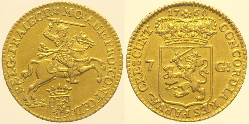 OLANDA - PROVINCIE UNITE - UTRECHT (1581-1795) - 7 Gulden 1760 AU Oro Gold gr. 4...