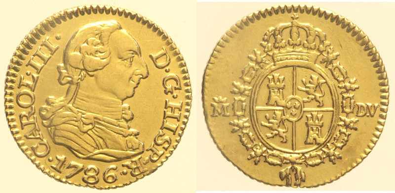 SPAGNA - Re Carlo III (1759 - 1788) 1/2 Escudos 1786 Madrid KM#425, AU Oro Gold ...