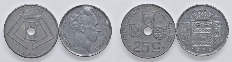 ESTERE - BELGIO - Leopoldo III (1934-1950) - 5 Franchi 1945 Morin 475 ZI Assieme...