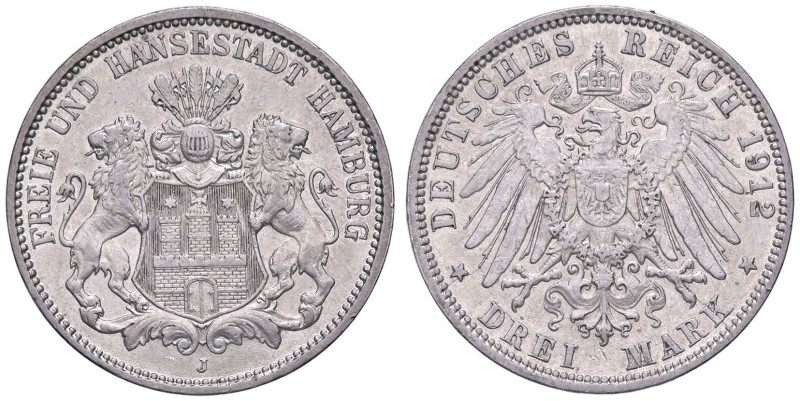 ESTERE - GERMANIA - AMBURGO - Città Libera - 3 Marchi 1912 J Kr. 296 AG

Statu...