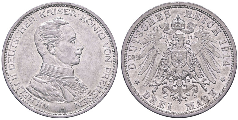 ESTERE - GERMANIA - PRUSSIA - Guglielmo II (1888-1918) - 3 Marchi 1914 A Kr. 538...