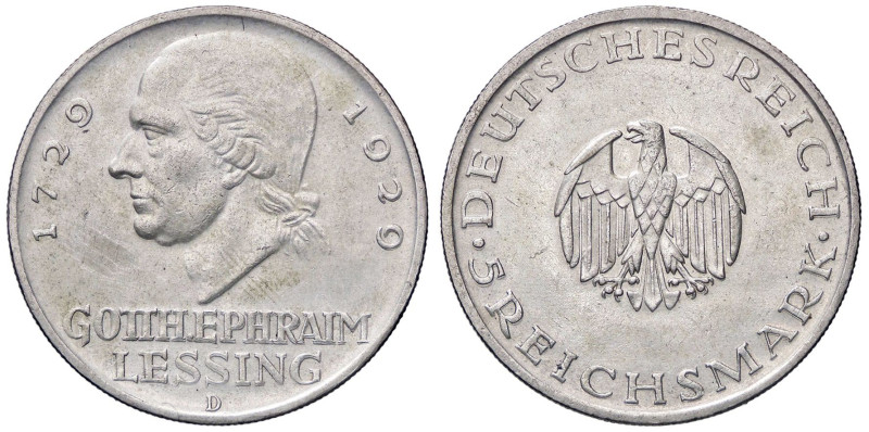 ESTERE - GERMANIA - Repubblica di Weimar (1919-1933) - 5 Marchi 1929 D - Lessing...