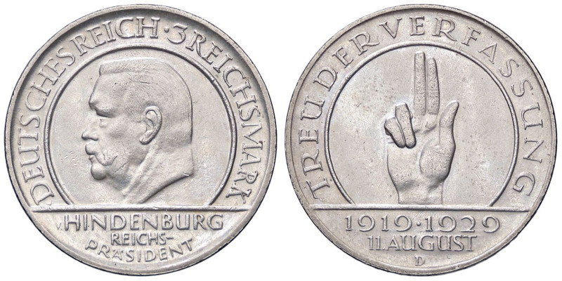 ESTERE - GERMANIA - Repubblica di Weimar (1919-1933) - 3 Marchi 1929 D - 10° Ann...