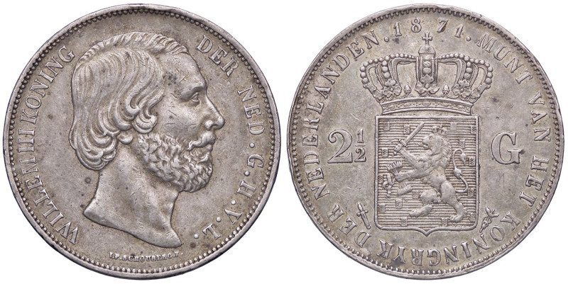 ESTERE - OLANDA - Guglielmo III (1849-1890) - 2,5 Gulden 1871 Kr. 82 AG Colpetti...