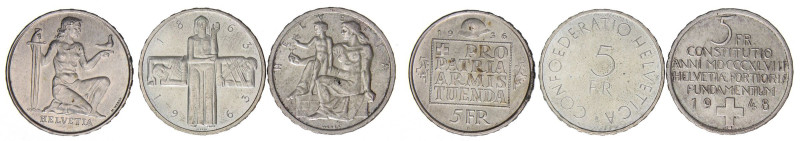 ESTERE - SVIZZERA - Confederazione - 5 Franchi 1936-1948-1963 AG 3 monete

 3 ...