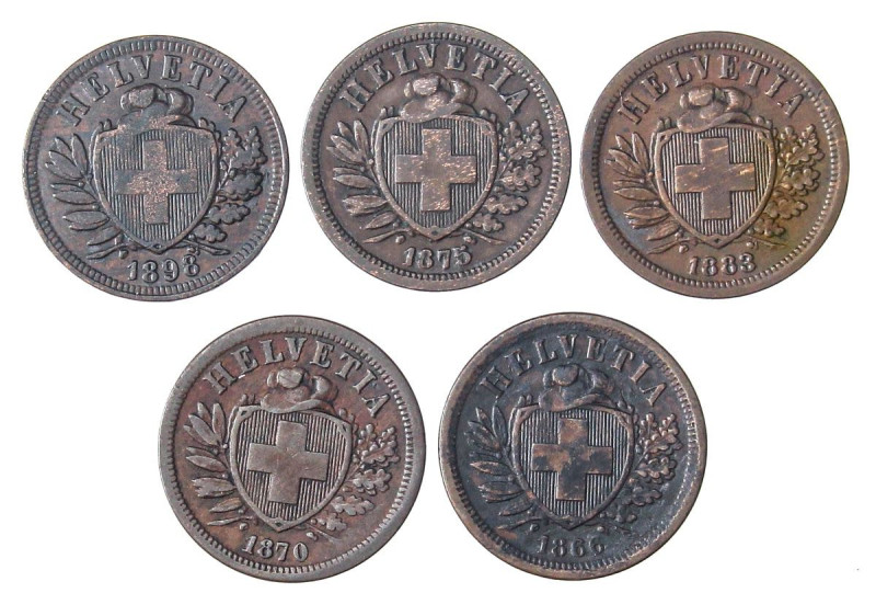 ESTERE - SVIZZERA - Confederazione - 2 Rappen 1866-1870-1875-1883-1898 B Kr. 4 C...