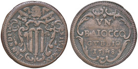 Rame Pontificio da Benedetto XIV (Gubbio e Ravenna), parte IV - GUBBIO - Benedetto XIV (1740-1758) - Baiocco 1748 Munt. 448a RRR CU