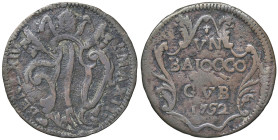 Rame Pontificio da Benedetto XIV (Gubbio e Ravenna), parte IV - GUBBIO - Benedetto XIV (1740-1758) - Baiocco 1752 A. XII Munt. 458  CU R/Giglio