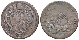 Rame Pontificio da Benedetto XIV (Gubbio e Ravenna), parte IV - RAVENNA - Benedetto XIV (1740-1758) - Quattrino 1744 Munt. 690; DV 70  CU