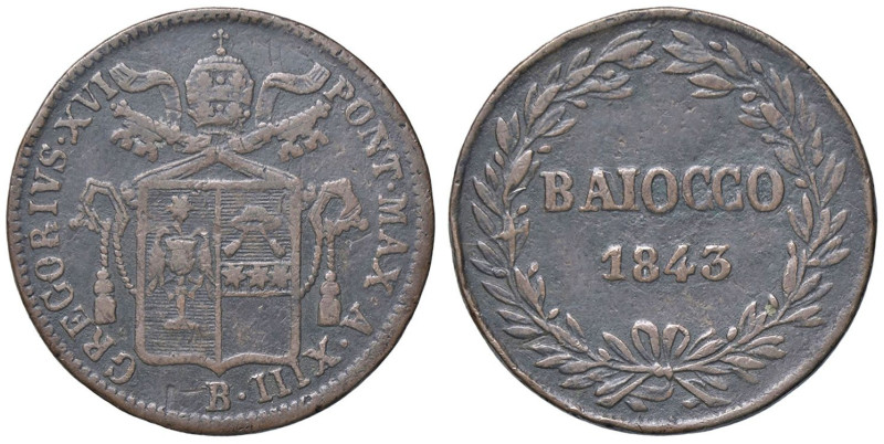 ZECCHE ITALIANE - BOLOGNA - Gregorio XVI (1831-1846) - Baiocco 1843 A. XIII Pag....