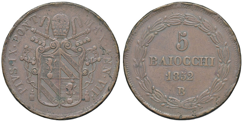 ZECCHE ITALIANE - BOLOGNA - Pio IX (1846-1866) - 5 Baiocchi 1852 A. VII Pag. 300...