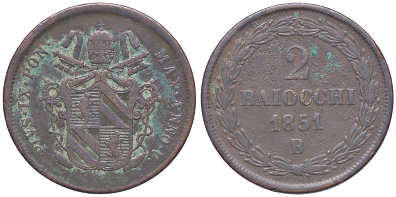 ZECCHE ITALIANE - BOLOGNA - Pio IX (1846-1866) - 2 Baiocchi 1851 A. V Pag. 310/a...