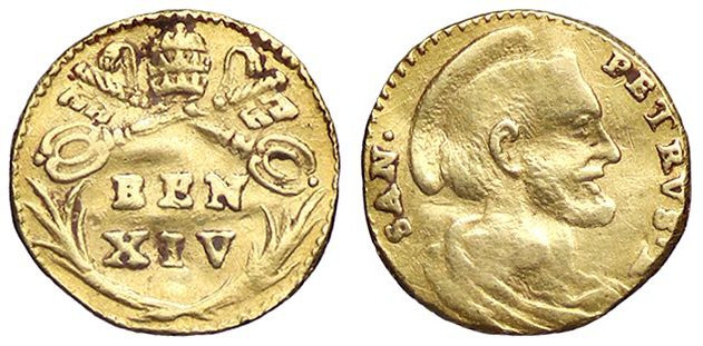 ZECCHE ITALIANE - ROMA - Benedetto XIV (1740-1758) - Mezzo scudo d'oro Munt. 30/...