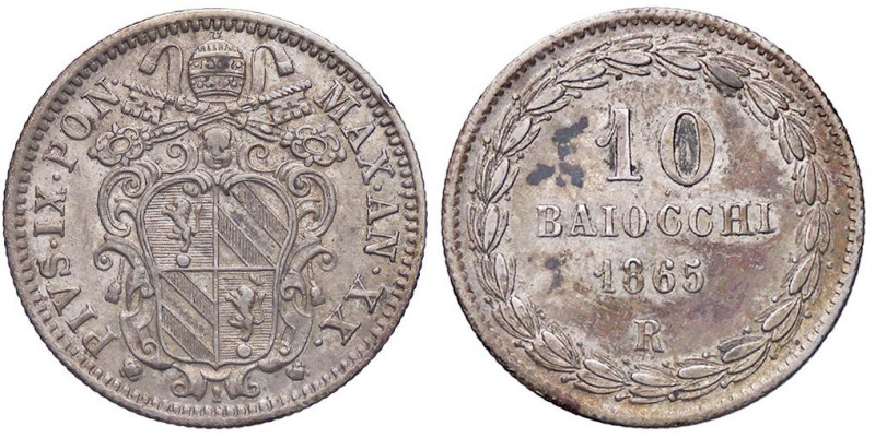 ZECCHE ITALIANE - ROMA - Pio IX (1846-1866) - 10 Baiocchi 1865 A. XX Pag. 451; M...