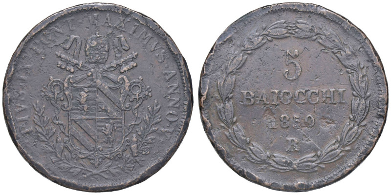 ZECCHE ITALIANE - ROMA - Pio IX (1846-1866) - 5 Baiocchi 1850 A. V Pag. 477; Mon...