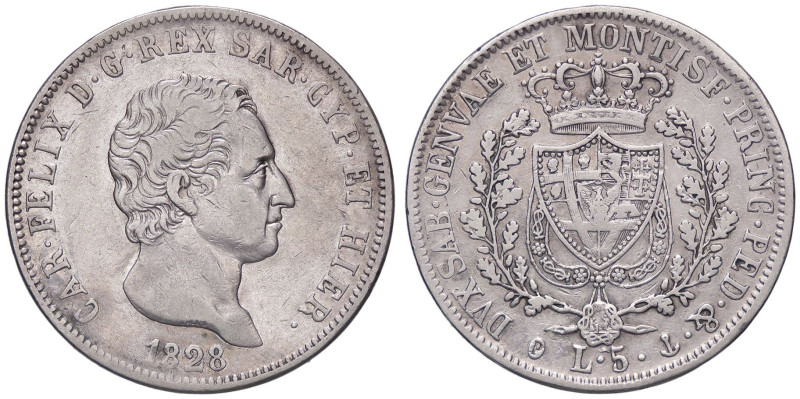 SAVOIA - Carlo Felice (1821-1831) - 5 Lire 1828 G Pag. 74; Mont. 66 AG

Status...