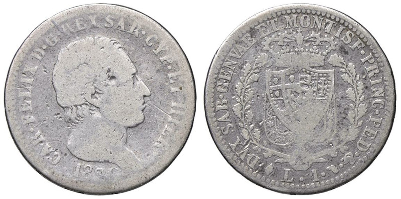 SAVOIA - Carlo Felice (1821-1831) - Lira 1826 T Pag. 100; Mont. 93 AG

Status:...