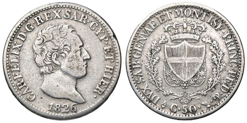 SAVOIA - Carlo Felice (1821-1831) - 50 Centesimi 1826 T Pag. 113; Mont. 111 AG
...