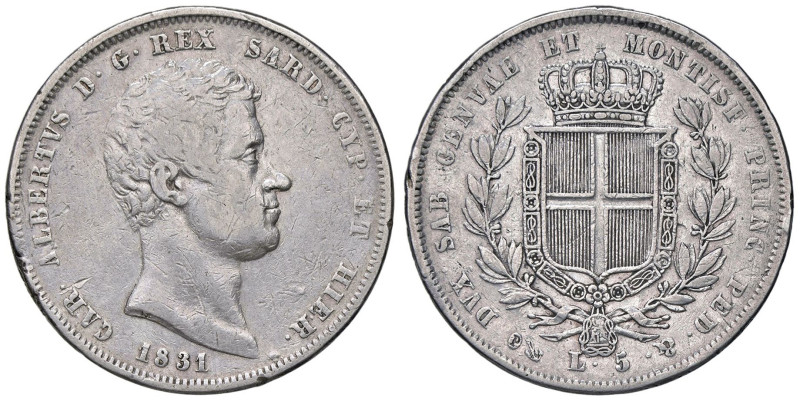 SAVOIA - Carlo Alberto (1831-1849) - 5 Lire 1831 G Pag. 229a; Mont. 105 RR AG Cr...