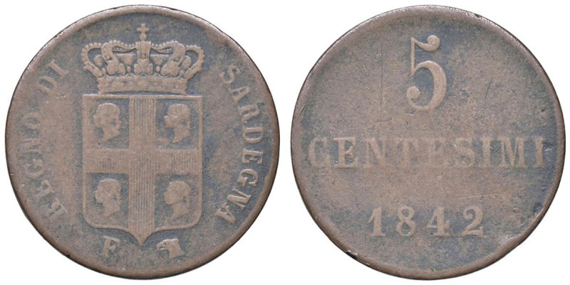 SAVOIA - Carlo Alberto (1831-1849) - 5 Centesimi 1842 T Pag. 334; Mont. 209 R CU...