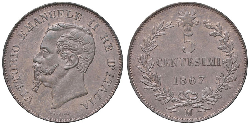 SAVOIA - Vittorio Emanuele II Re d'Italia (1861-1878) - 5 Centesimi 1867 M Pag. ...