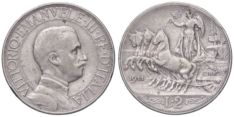 SAVOIA - Vittorio Emanuele III (1900-1943) - 2 Lire 1911 Quadriga lenta Pag. 734...