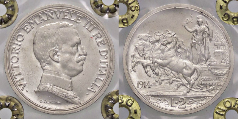 SAVOIA - Vittorio Emanuele III (1900-1943) - 2 Lire 1914 Quadriga briosa Pag. 73...