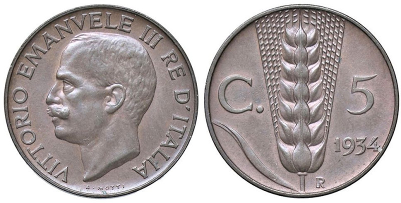 SAVOIA - Vittorio Emanuele III (1900-1943) - 5 Centesimi 1934 Spiga Pag. 913; Mo...