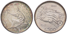 REPUBBLICA ITALIANA - Repubblica Italiana (monetazione in lire) (1946-2001) - 500 Lire 1961 - Centenario Mont. 3  AG  Patinata