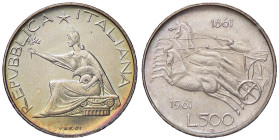 REPUBBLICA ITALIANA - Repubblica Italiana (monetazione in lire) (1946-2001) - 500 Lire 1961 - Centenario Mont. 3  AG  Patinata