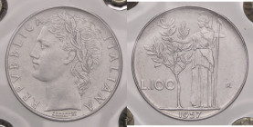 REPUBBLICA ITALIANA - Repubblica Italiana (monetazione in lire) (1946-2001) - 100 Lire 1957 Mont. 7  AC  Ex Inasta 27, lotto 3575, sigillata con il ca...