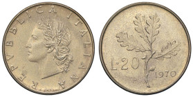 REPUBBLICA ITALIANA - Repubblica Italiana (monetazione in lire) (1946-2001) - 20 Lire 1970 Mont. 14 NC BT Contrassegno lettera P anziché R