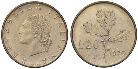 REPUBBLICA ITALIANA - Repubblica Italiana (monetazione in lire) (1946-2001) - 20 Lire 1970 Mont. 14 NC BT Contrassegno lettera P anziché R