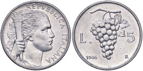 REPUBBLICA ITALIANA - Repubblica Italiana (monetazione in lire) (1946-2001) - 5 Lire 1946 Mont. 3 RR IT