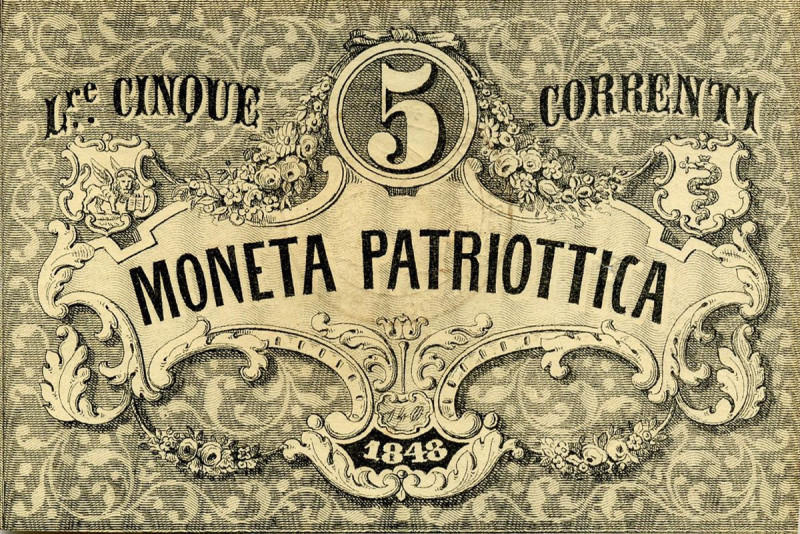 CARTAMONETA - LOMBARDO-VENETO - Moneta Patriottica di Venezia - 5 Lire 1848 Gav....