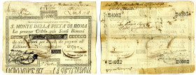 CARTAMONETA - STATO PONTIFICIO - Sacro Monte della Pietà di Roma (1785-1797) Tagli da 200 a 500 scudi Gav. 4 RRR  da 400 scudi Restauri con nastro ade...
