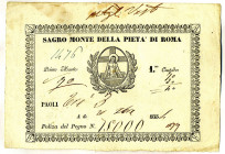 CARTAMONETA - STATO PONTIFICIO - Sacro Monte della Pietà di Roma (Poliza di Pegno)  - 3 Paoli 1854  RR  Polizza n. 75000