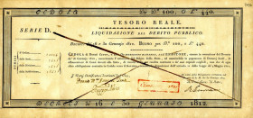 CARTAMONETA - NAPOLI  Cedola Tesoro Reale, Napoli, 1812, per 100 ducati/440 lire
