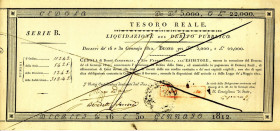 CARTAMONETA - NAPOLI  Cedola Tesoro Reale, Napoli, 1812, per 5000 ducati/22000 lire