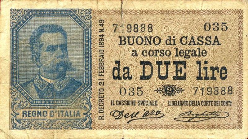 CARTAMONETA - BUONI DI CASSA - Umberto I (1878-1900) - 2 Lire 21/09/1894 - Serie...